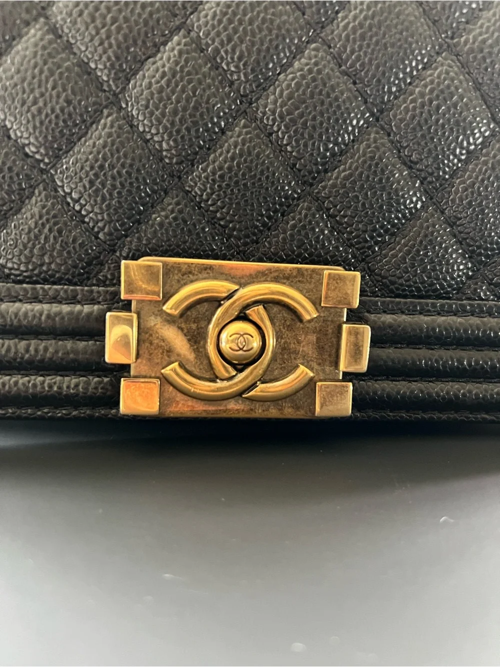 CHANEL Black Quilted Boy Bag with Gold-Tone Hardware
